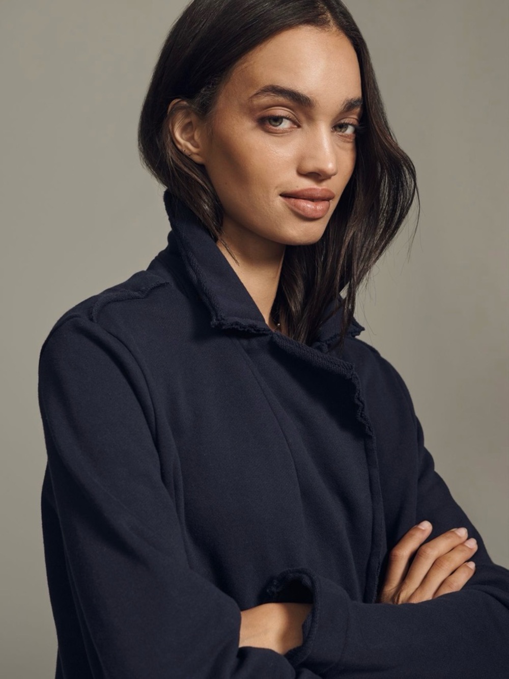 Pilcro by Anthropologie  Knit material Raw Edge Navy Collared Jacket/blazer